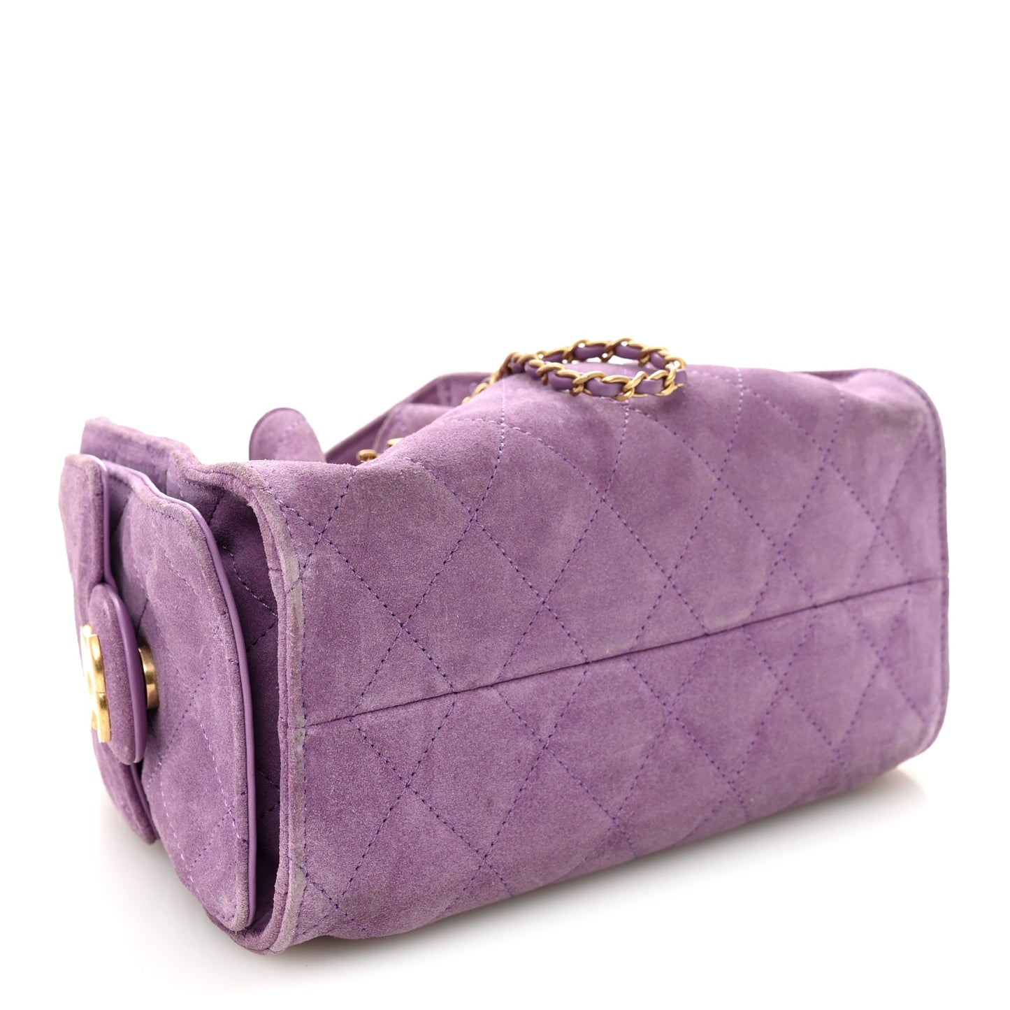 Suede Quilted Mini Chanel 25 Handbag Purple