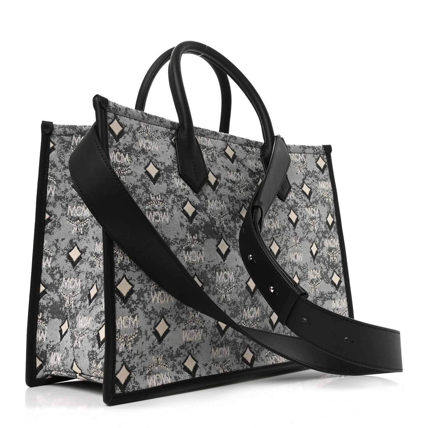 MCM Jacquard Monogram Aren Large Tote Blue 3 of 10