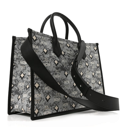 MCM Jacquard Monogram Aren Large Tote Blue 3 of 10