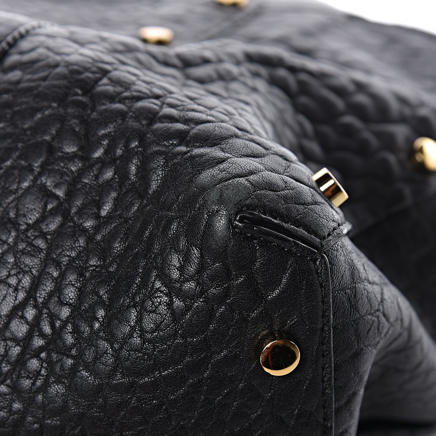 Grained Calfskin Studded Lockett Shopper Tote Black