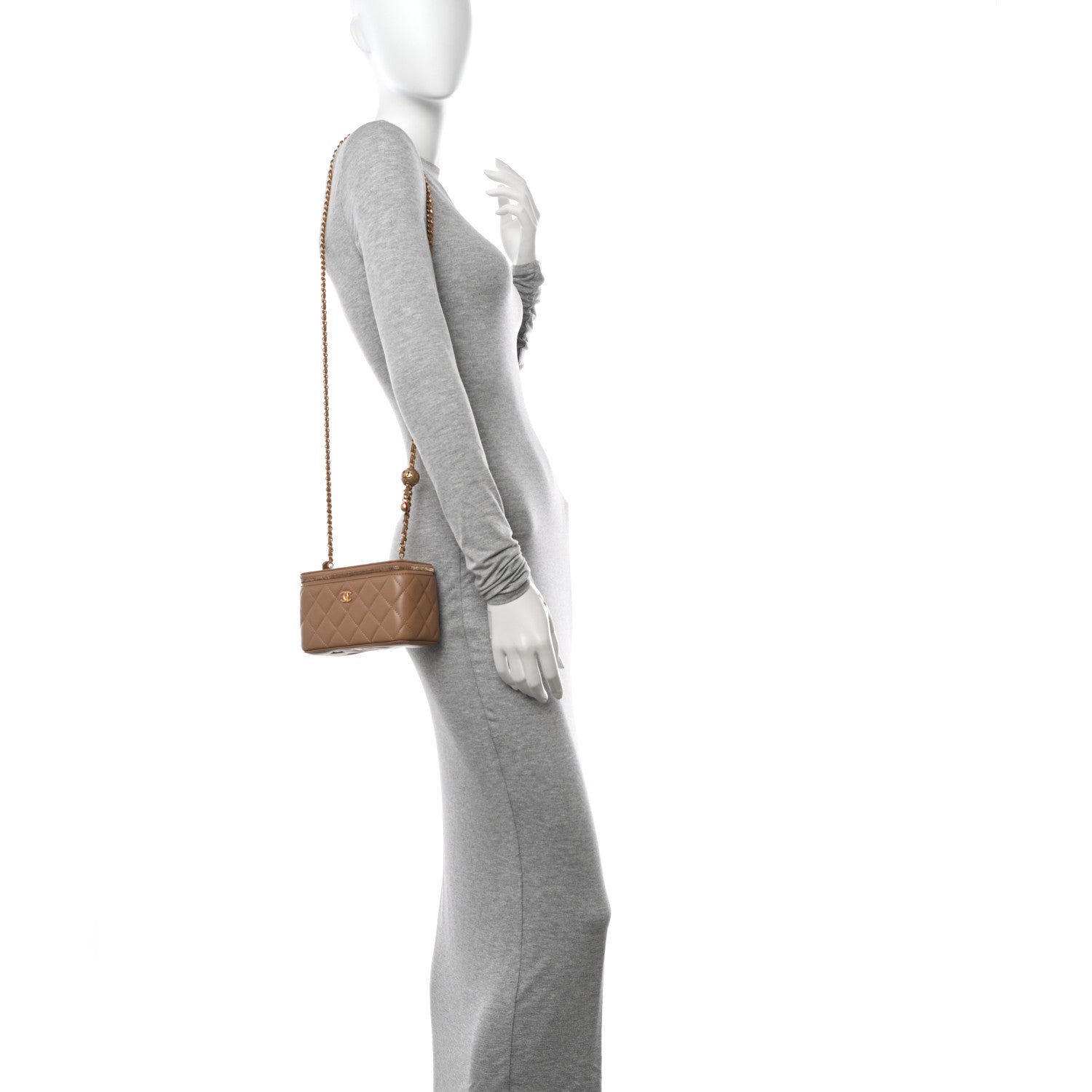 Chanel Lambskin Quilted Pearl Crush Small Vanity Case With Chain Dark Beige 2 of 11