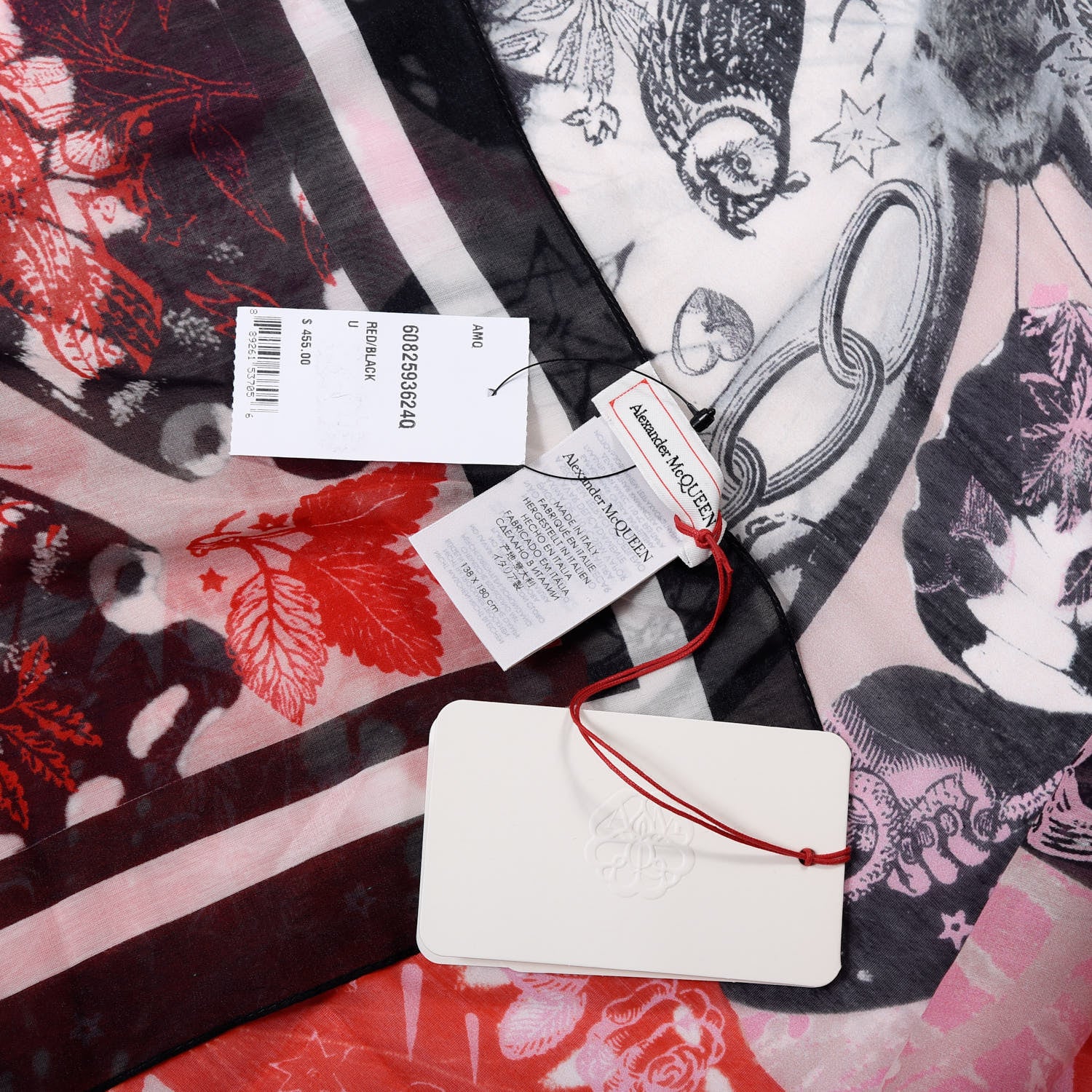 Alexander McQueen Cotton Silk Tattoo Butterfly Pareo Red Black 4 of 4