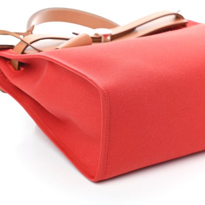 Hermes Vache Hunter Toile Herbag Zip 31 PM Rouge Tomate Natural 7 of 8