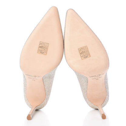 Jimmy Choo Glitter Pointy Toe Romy 100 Pumps 39 Platinum Ice 5 of 10