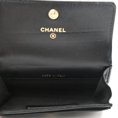Chanel Lambskin Quilted CC Button Flap Card Holder Black 5 of 10