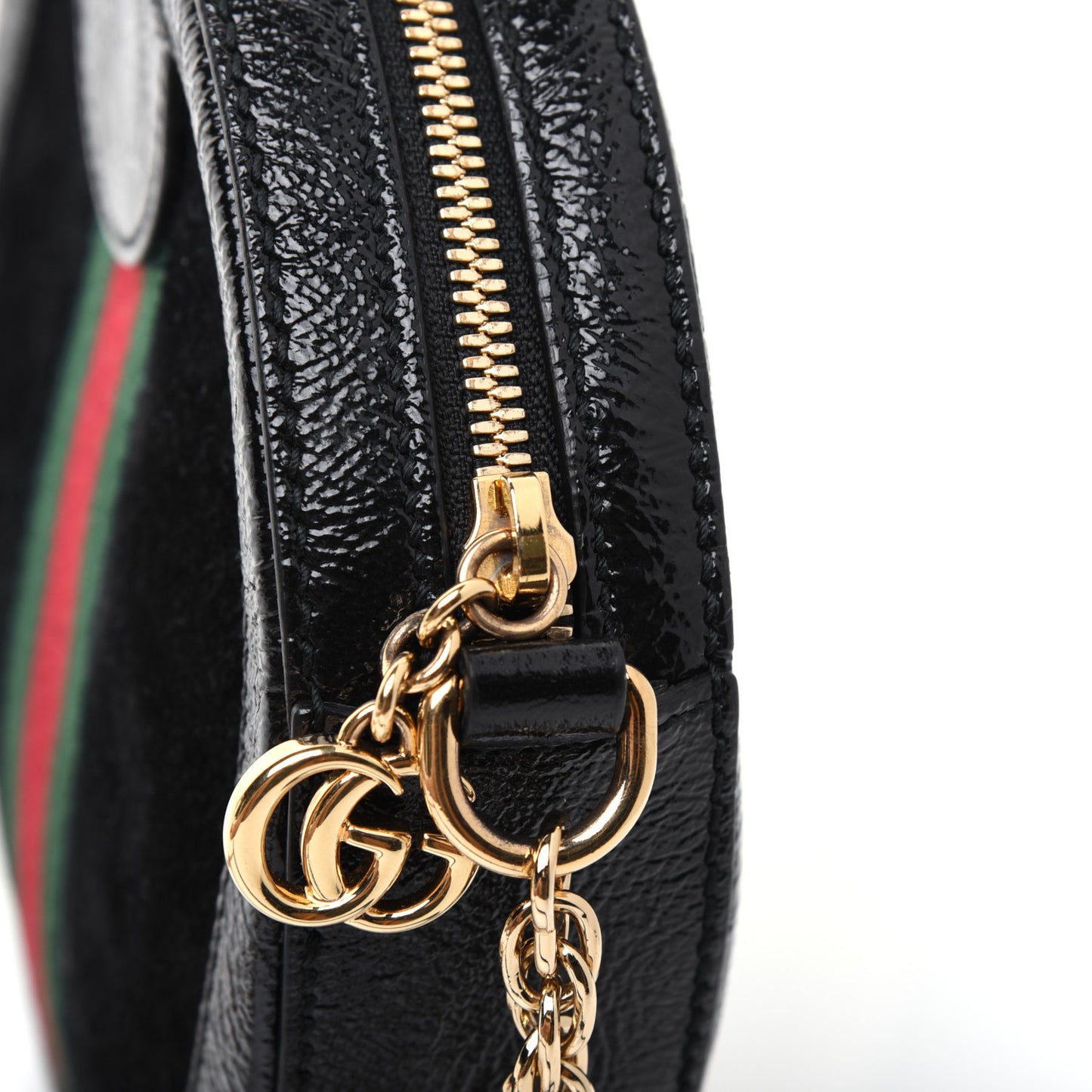 Suede Patent Web Mini Ophidia Round Shoulder Bag Black