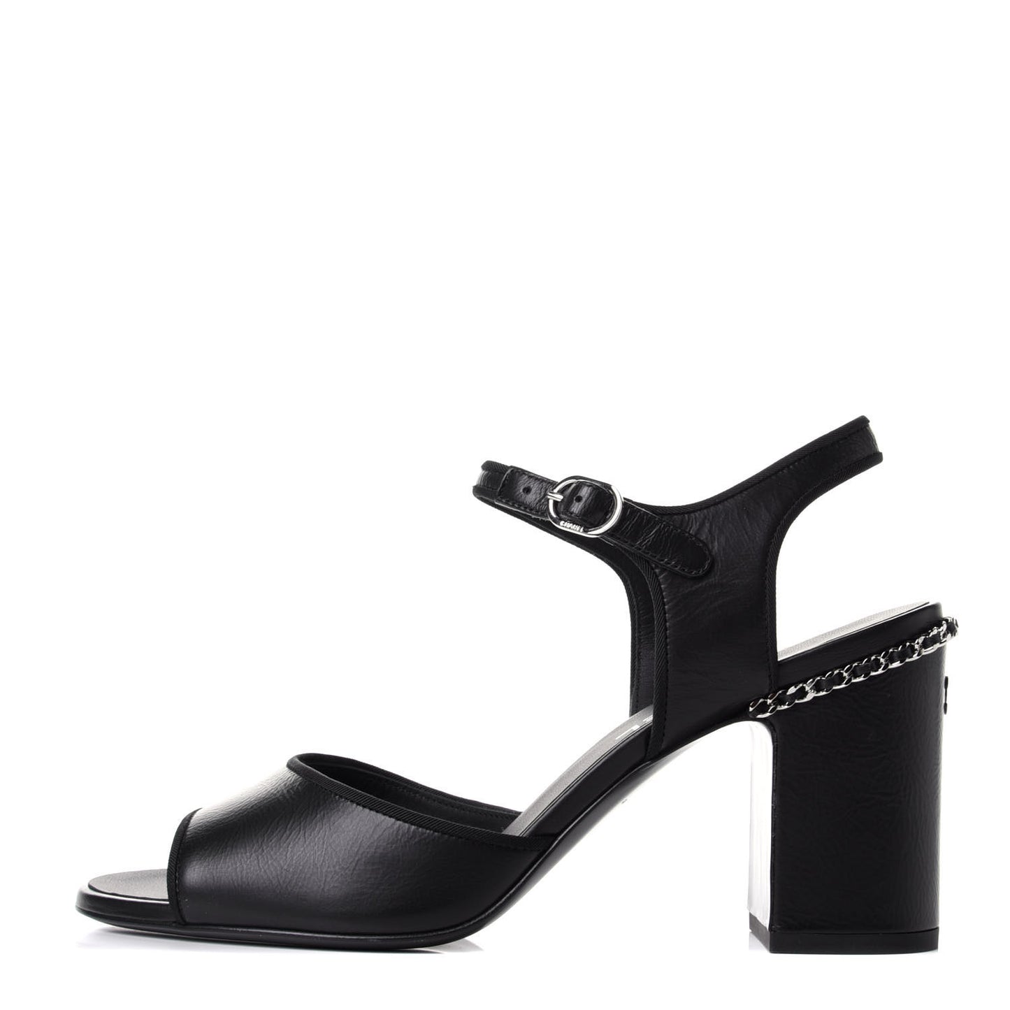 Calfskin Chain CC Sandals 38.5 Black