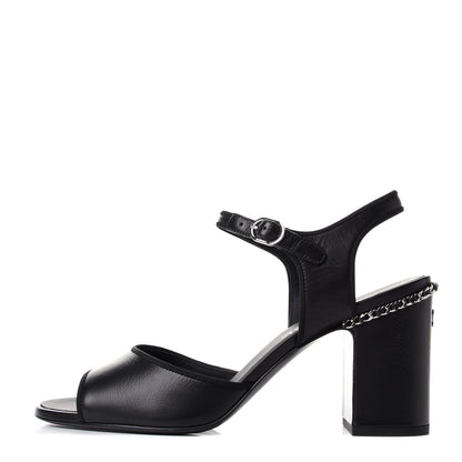 Chanel Calfskin Chain CC Sandals 38.5 Black 1 of 11