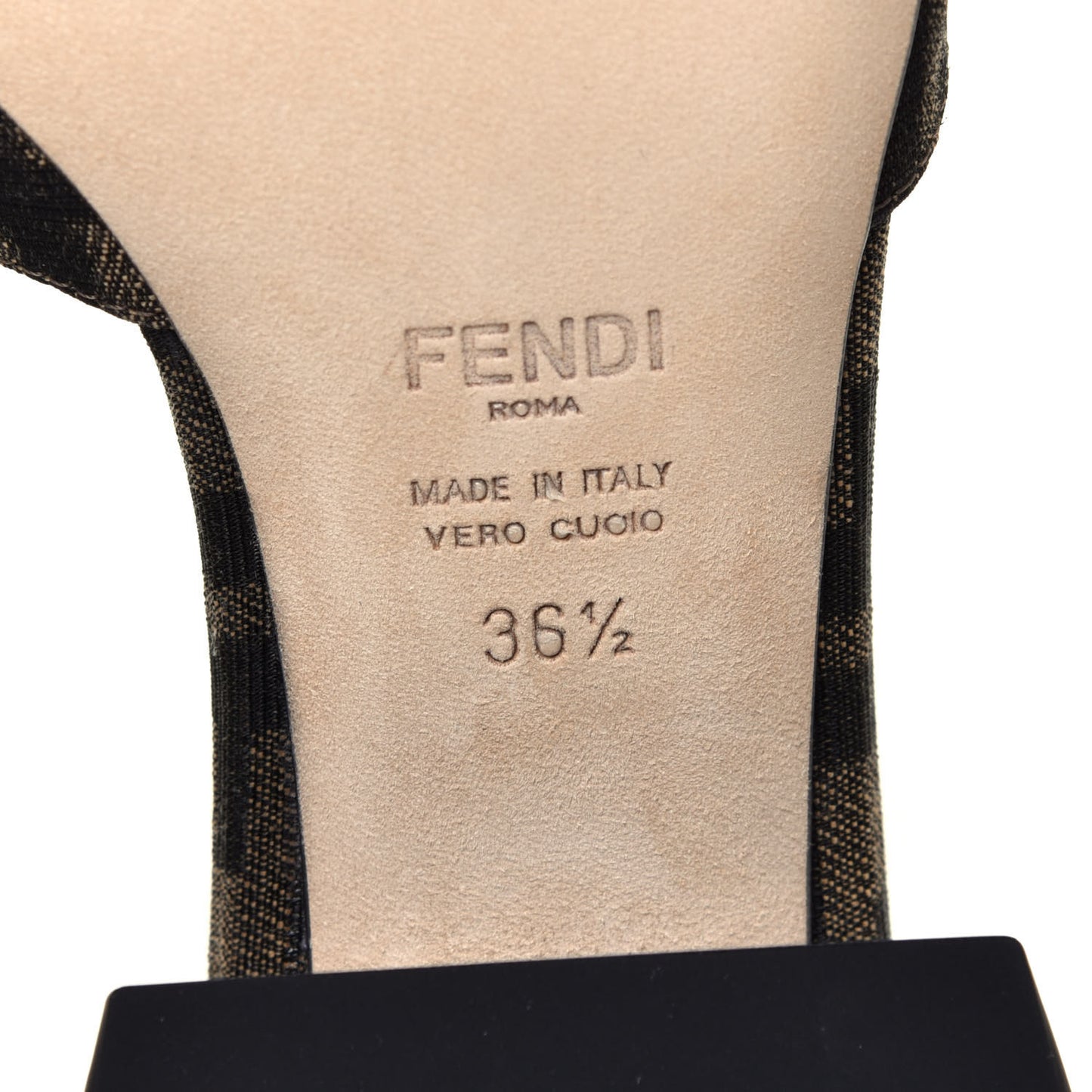 Jacquard Calfskin FF Crocodile Embossed Promenade Slide Sandals 36.5 Tobacco Moro Black