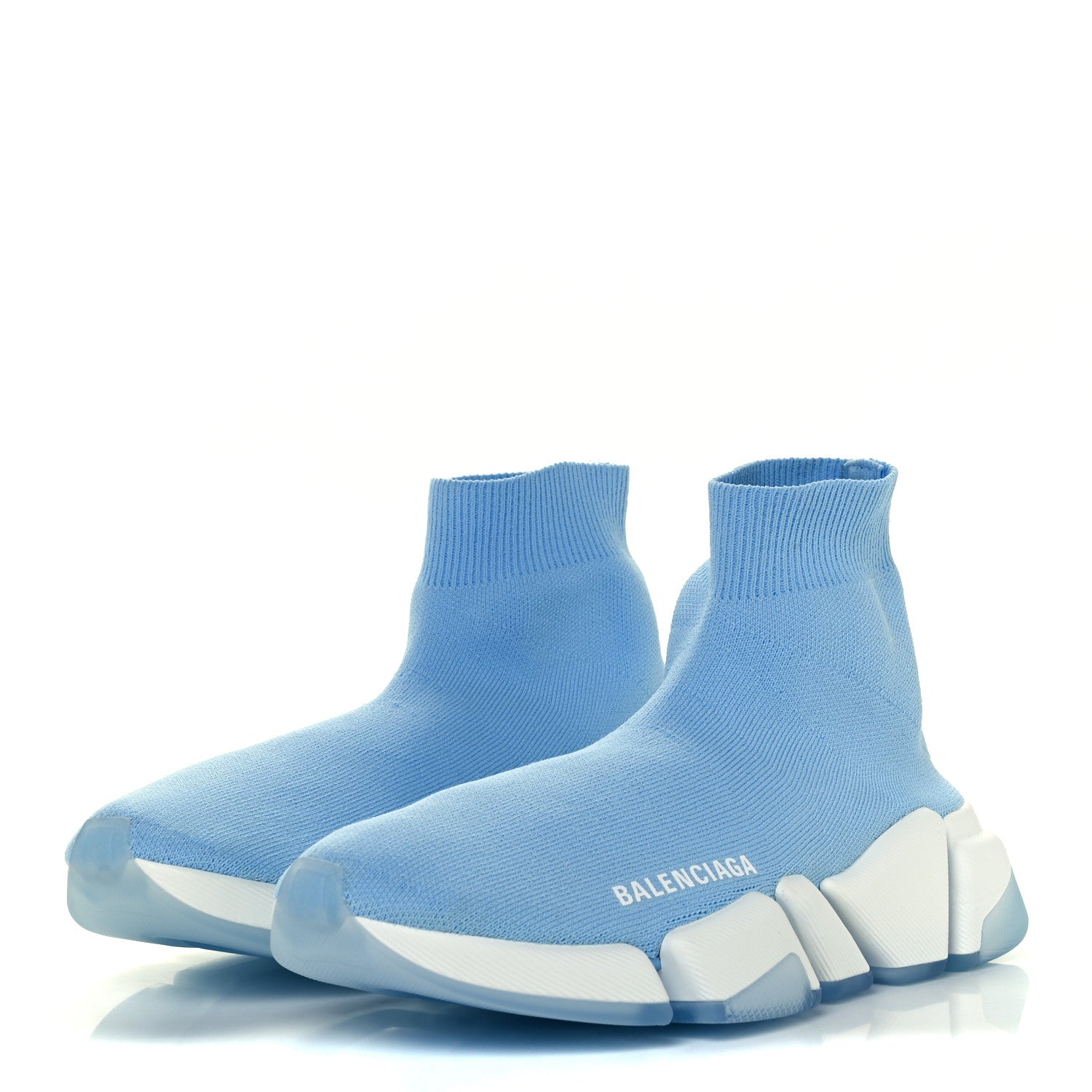 Balenciaga Technical 3D Recycled Knit Bi-Color Speed 2.0 Transparent Sole Sneakers 36 Blue White Transparent Blue 2 of 11