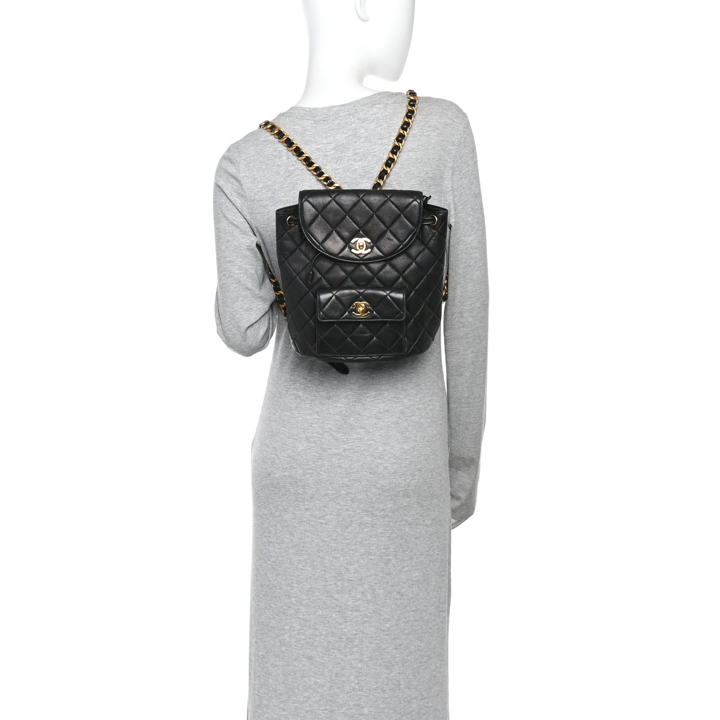 Lambskin Quilted Drawstring Backpack Black Black