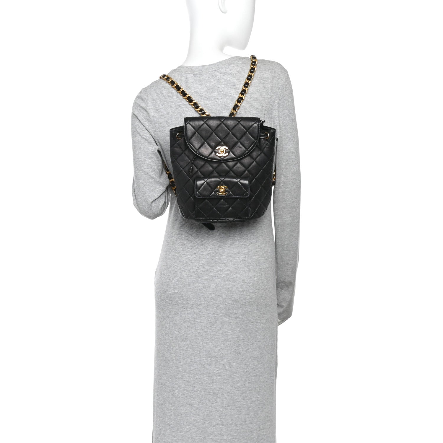 Chanel Lambskin Quilted Drawstring Backpack Black Black 2 of 12