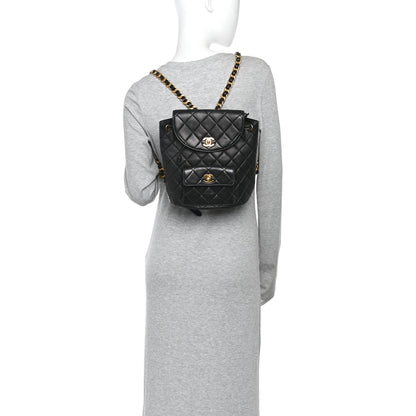 Chanel Lambskin Quilted Drawstring Backpack Black Black 2 of 12