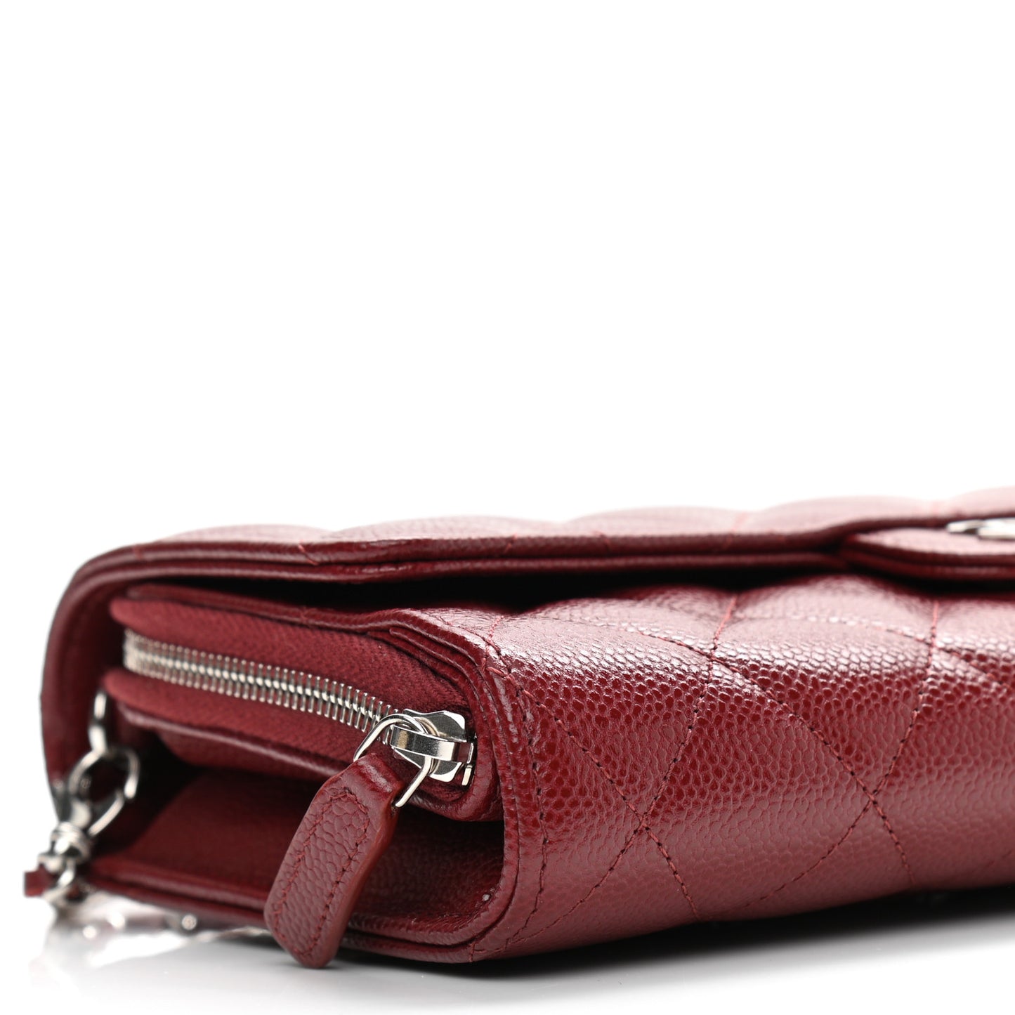 Caviar Quilted Phone Holder Wallet on Removable Chain Red