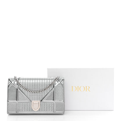 Christian Dior Metallic Patent Micro-Cannage Diorama Wallet on Chain Pouch Silver 12 of 12