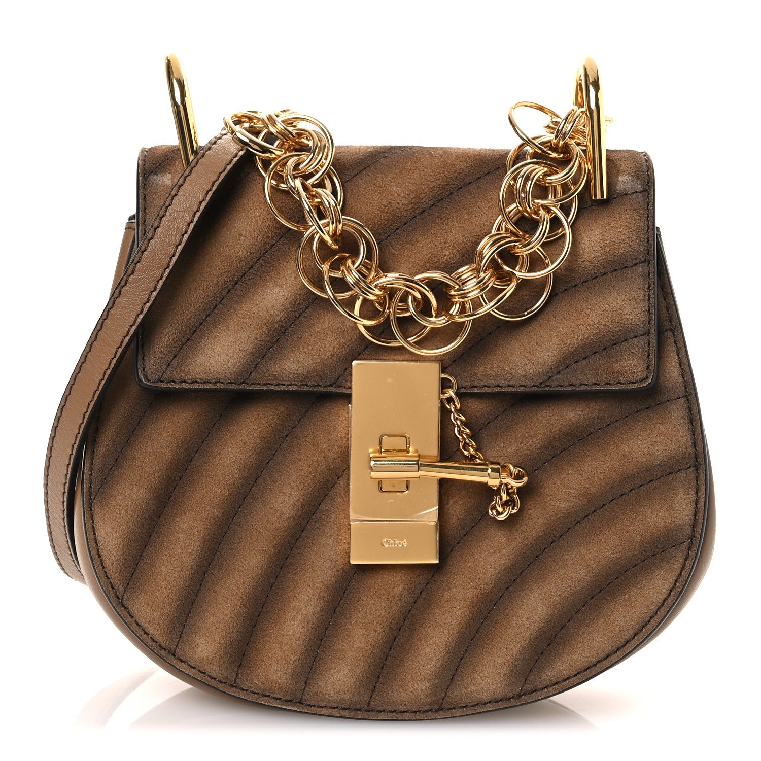 Chloe Suede Calfskin Quilted Drew Bijou Shoulder Bag Nut 1 of 13