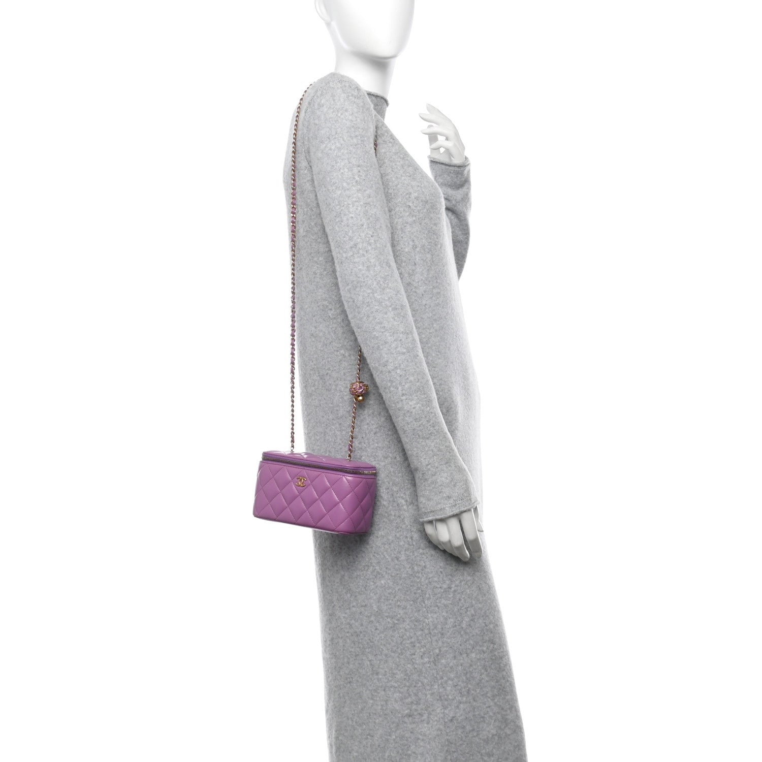 Chanel Lambskin Quilted Pearl Crush Small Vanity Case With Chain Purple 2 of 12