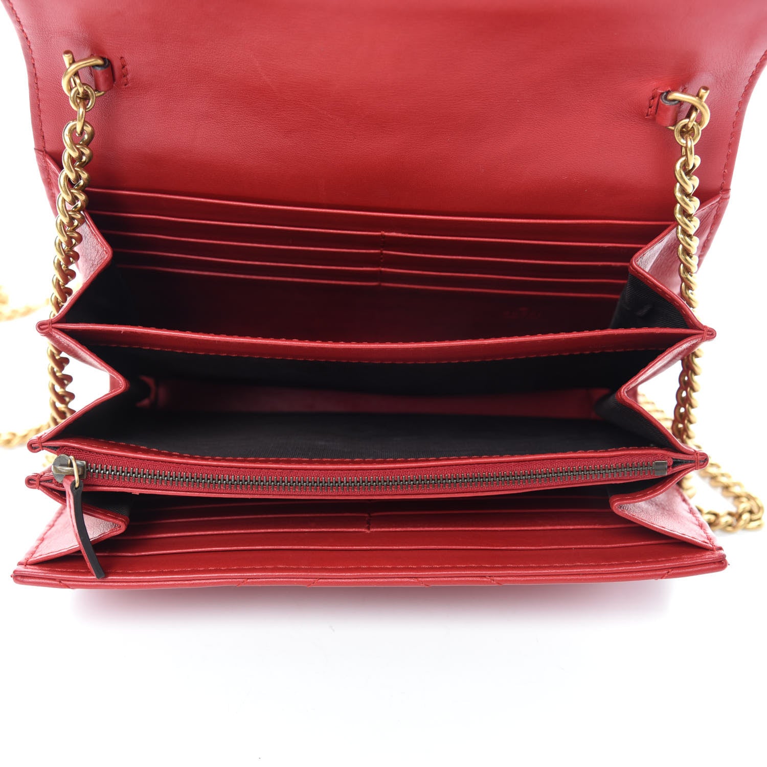 Gucci Calfskin Matelasse GG Marmont Chain Wallet Hibiscus Red 5 of 10