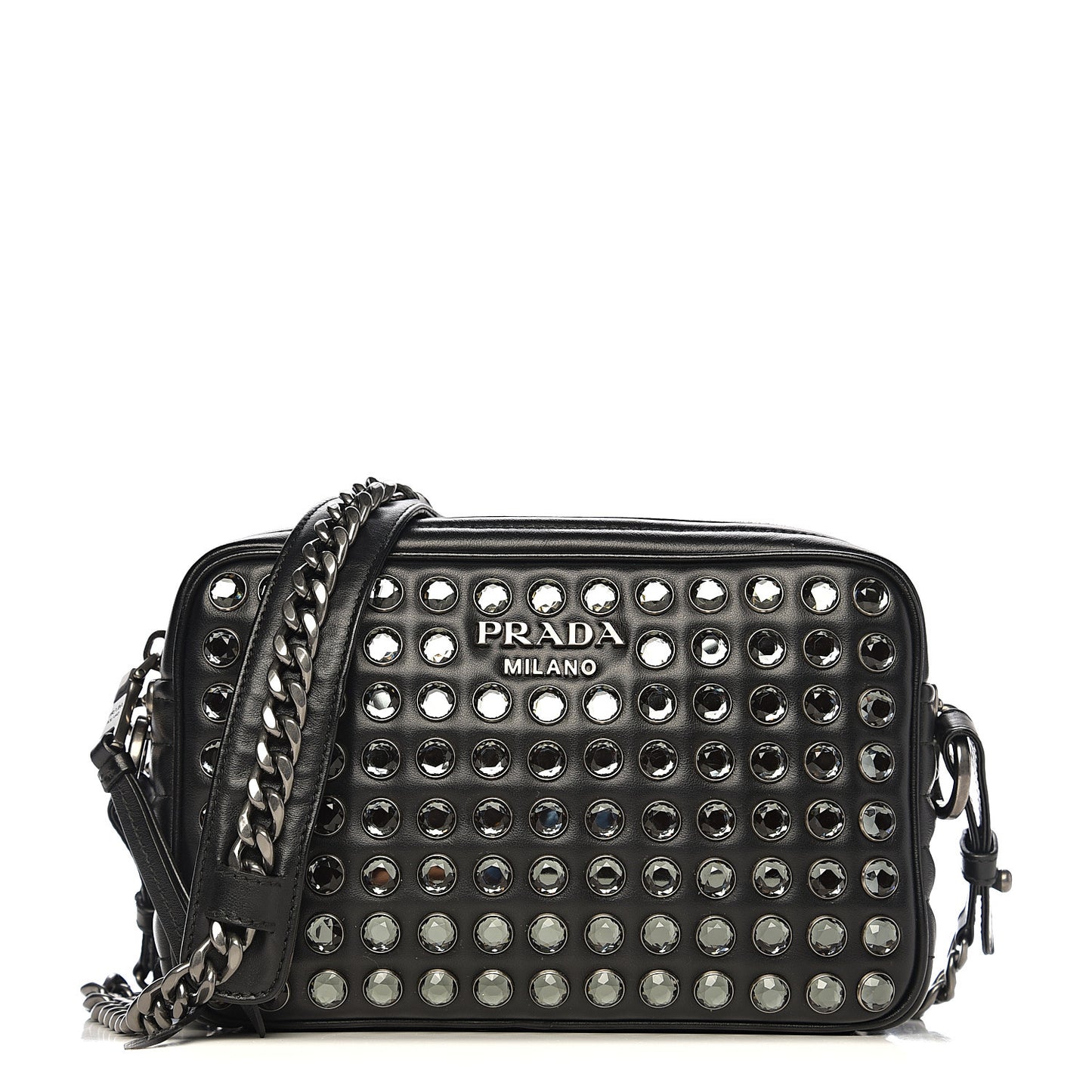 Nappa Impunture Diagramme Embellished Crossbody Bag Black