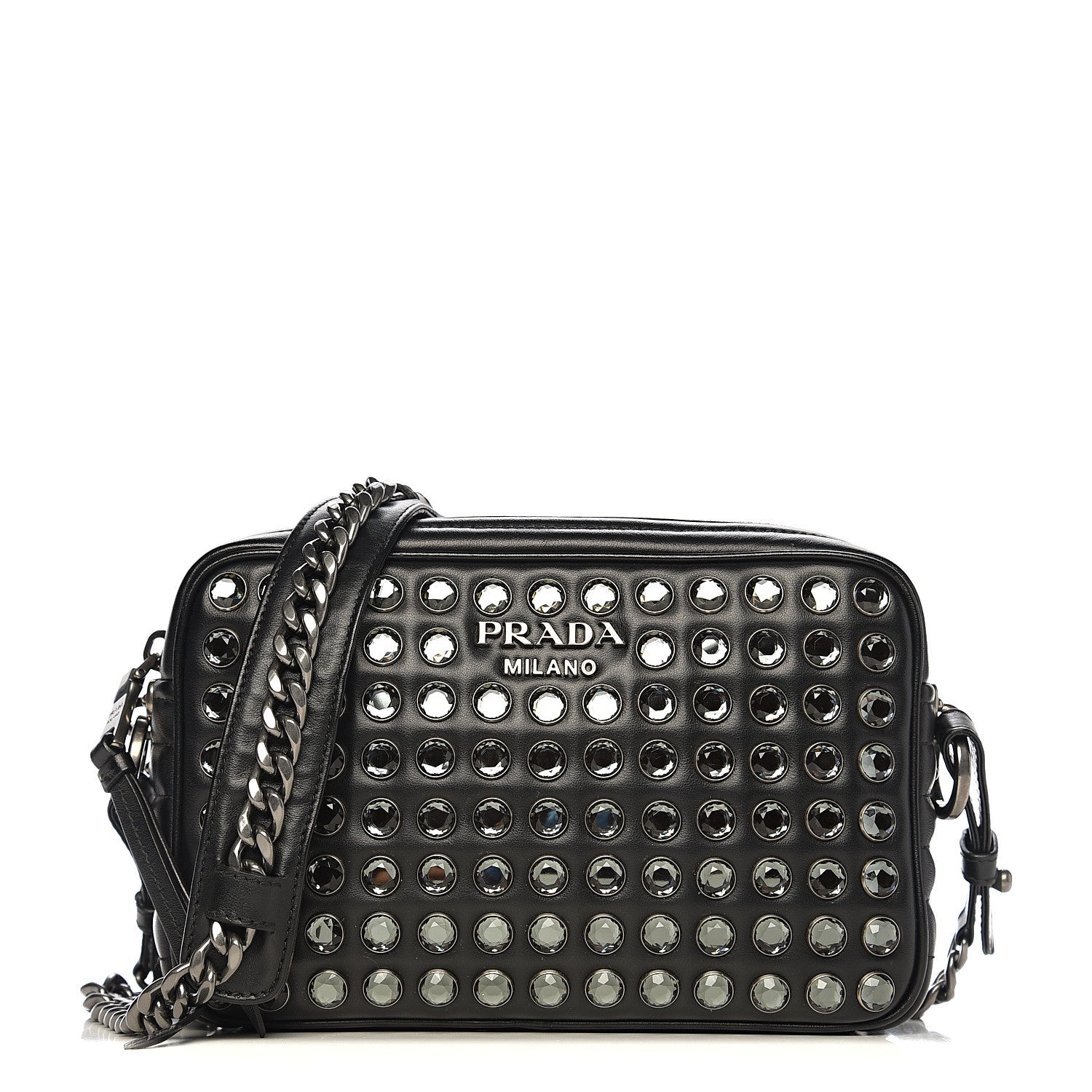 Prada Nappa Impunture Diagramme Embellished Crossbody Bag Black 1 of 9