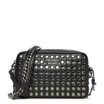 Prada Nappa Impunture Diagramme Embellished Crossbody Bag Black 1 of 9