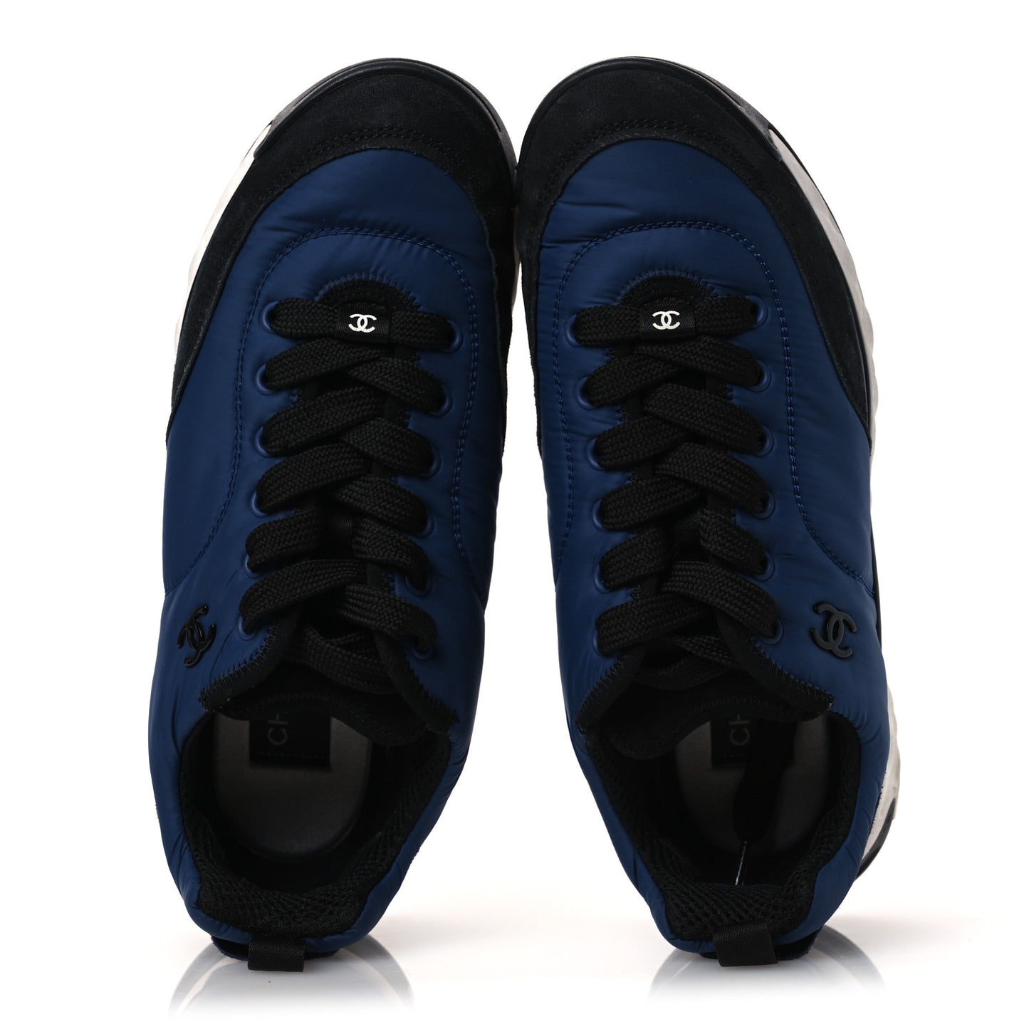 Nylon Suede Calfskin Womens Logo Sneakers 36 Dark Navy Blue 39 Dark Navy Blue