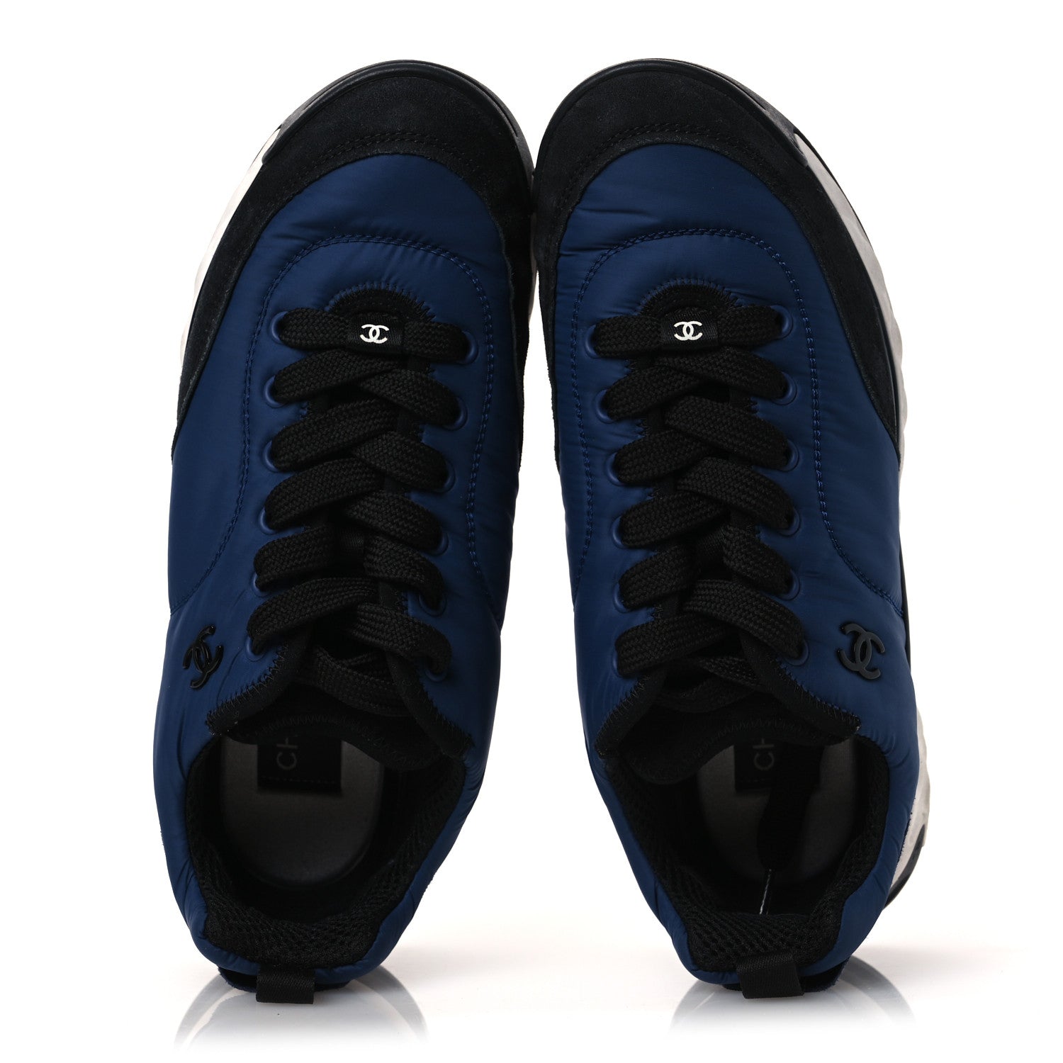 Chanel Nylon Suede Calfskin Womens Logo Sneakers 36 Dark Navy Blue 39 Dark Navy Blue 2 of 12