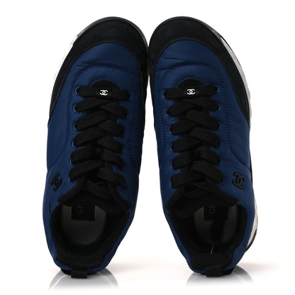 Chanel Nylon Suede Calfskin Womens Logo Sneakers 36 Dark Navy Blue 39 Dark Navy Blue 2 of 12