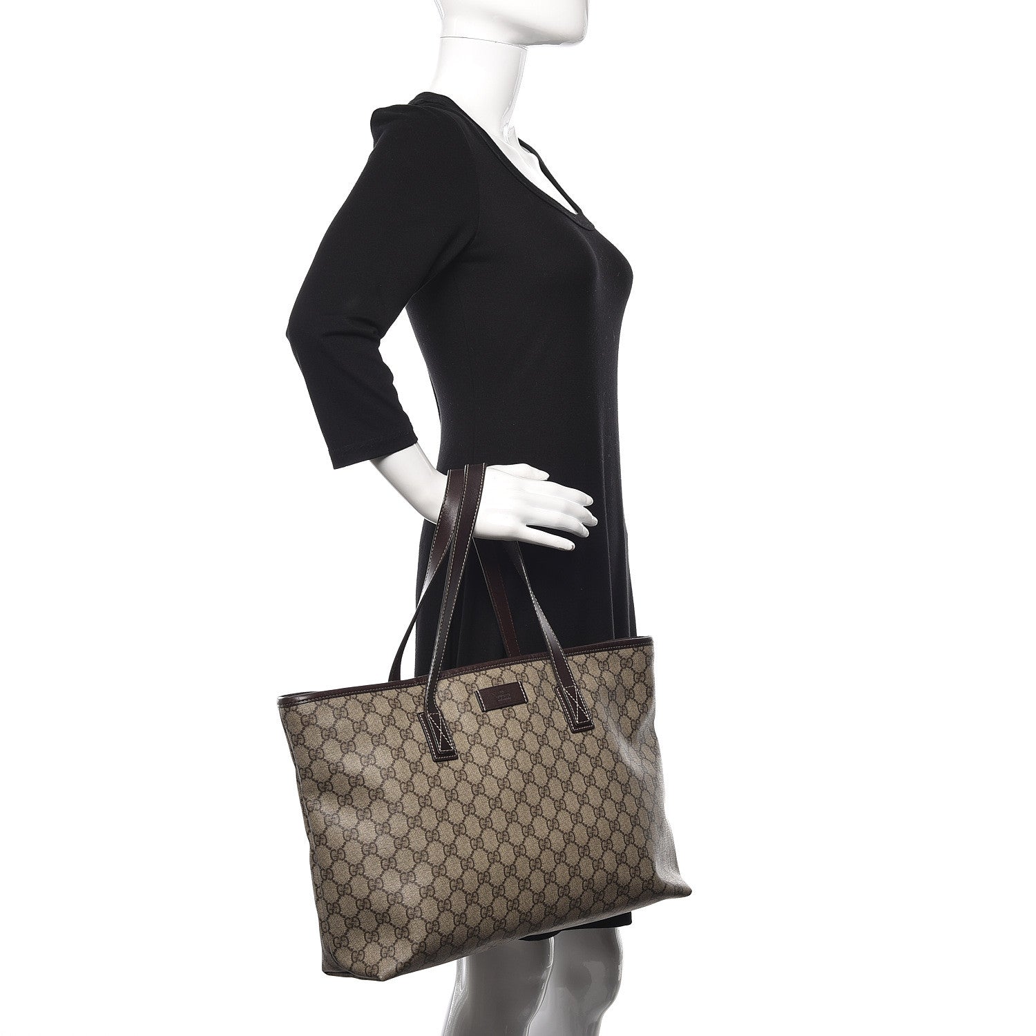 Gucci GG Supreme Monogram Medium Zippered Shopping Tote Dark Brown 2 of 10