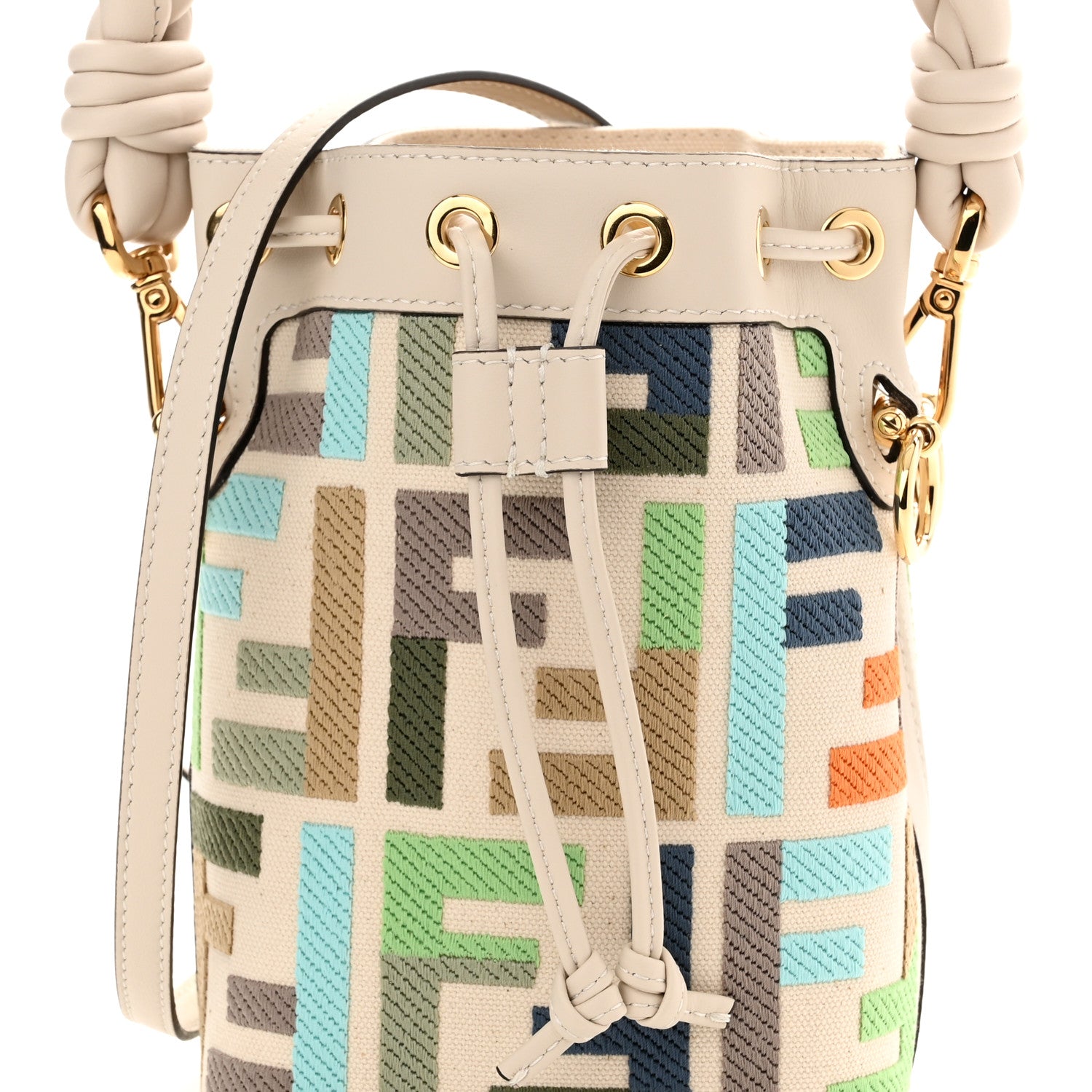 Fendi Canvas Vitello Grace F is Fendi FF Multicolor Embroidered Mini Mon Tresor Bucket Bag Grezzo Multicolor Latte 10 of 12