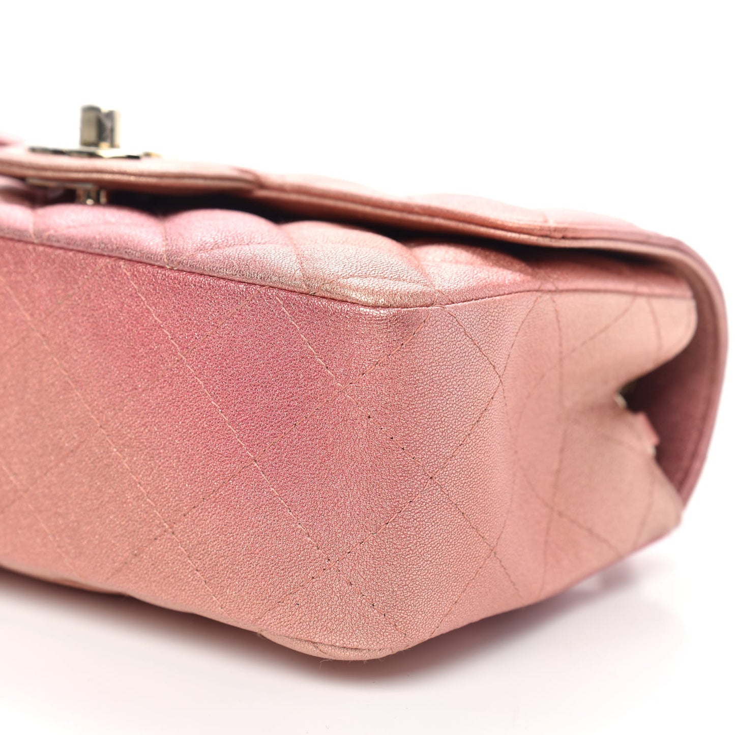 Metallic Lambskin Quilted Ombre Mini Rectangular Flap Pink
