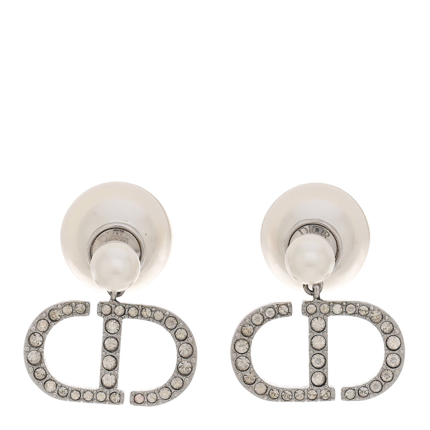 Christian Dior Pearl Crystal Tribal CD Drop Earrings Silver 1 of 4