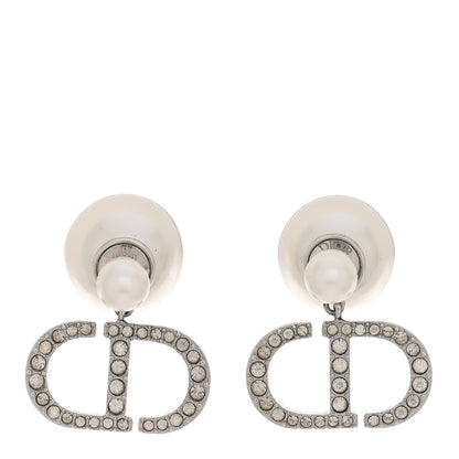 Christian Dior Pearl Crystal Tribal CD Drop Earrings Silver 1 of 4