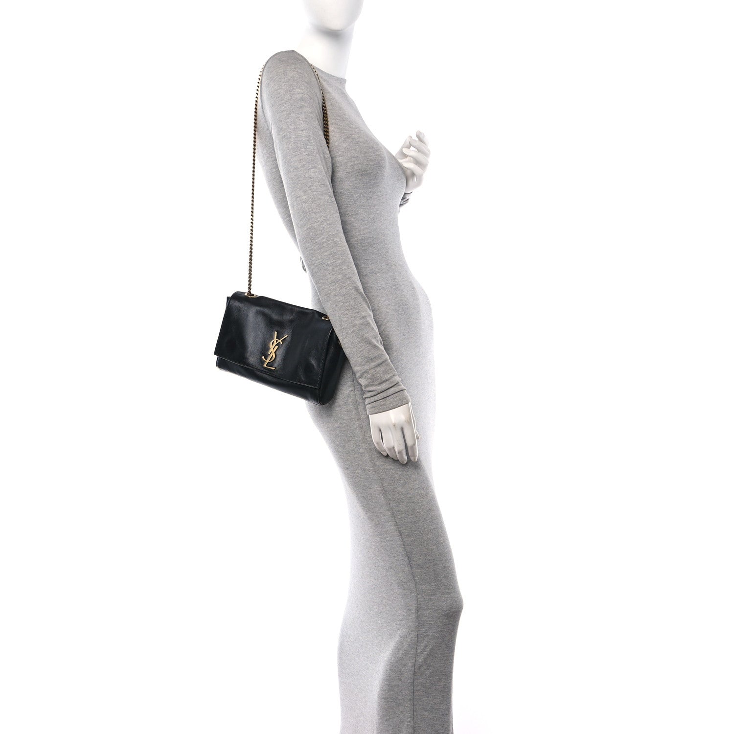 Saint Laurent Smooth Calfskin Suede Small Reversible Monogram Kate Satchel Black 2 of 17