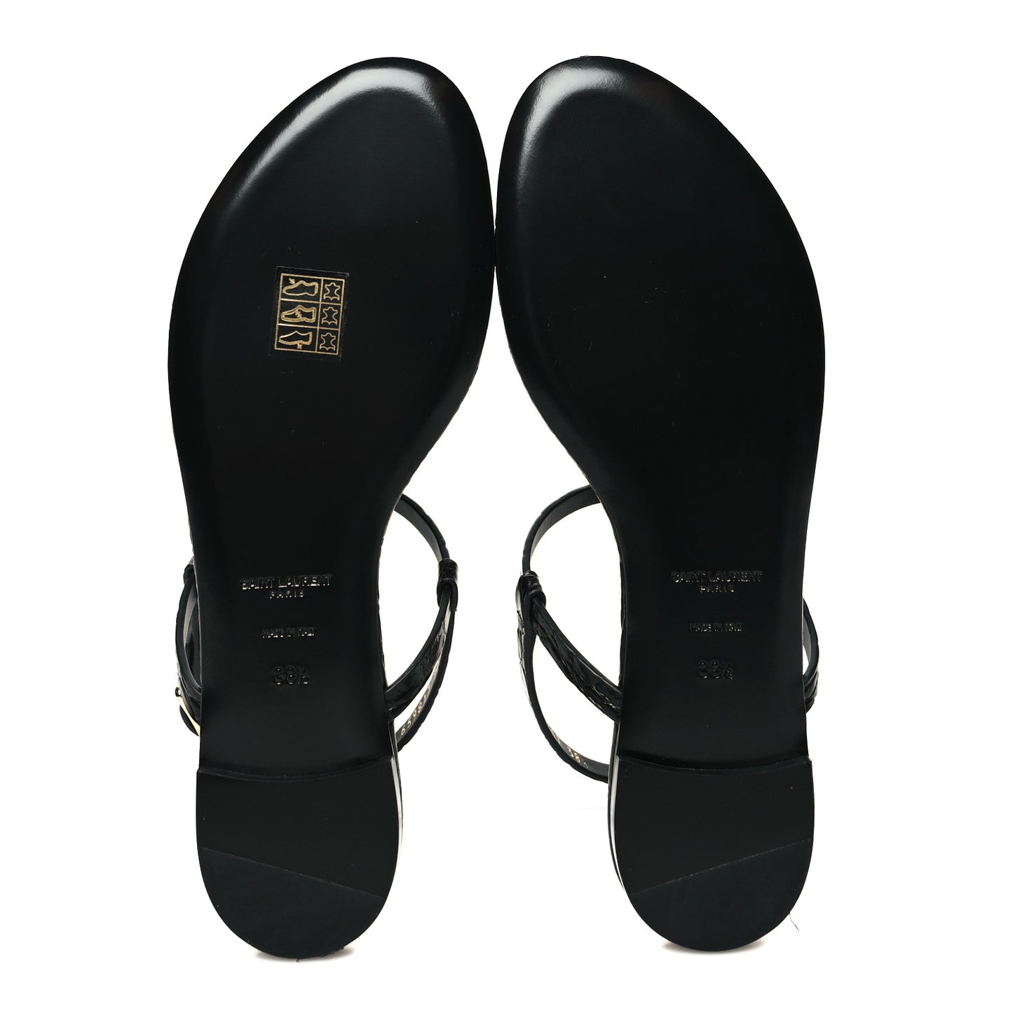 Calfskin Crocodile Embossed Cassandra Monogram Sandals 38.5 Black