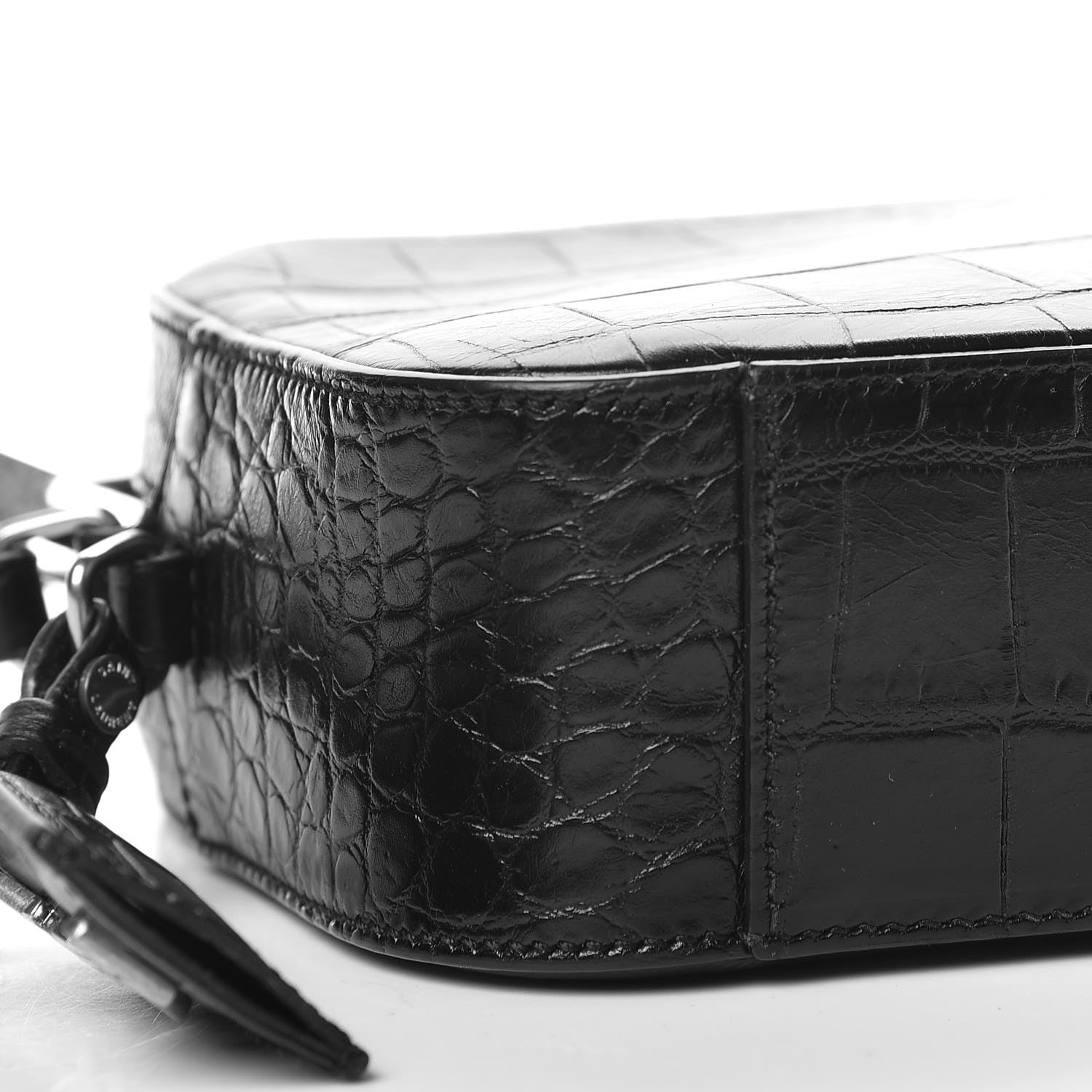 Saint Laurent Calfskin Crocodile Embossed Small Classic Monogram Camera Bag Black 5 of 9