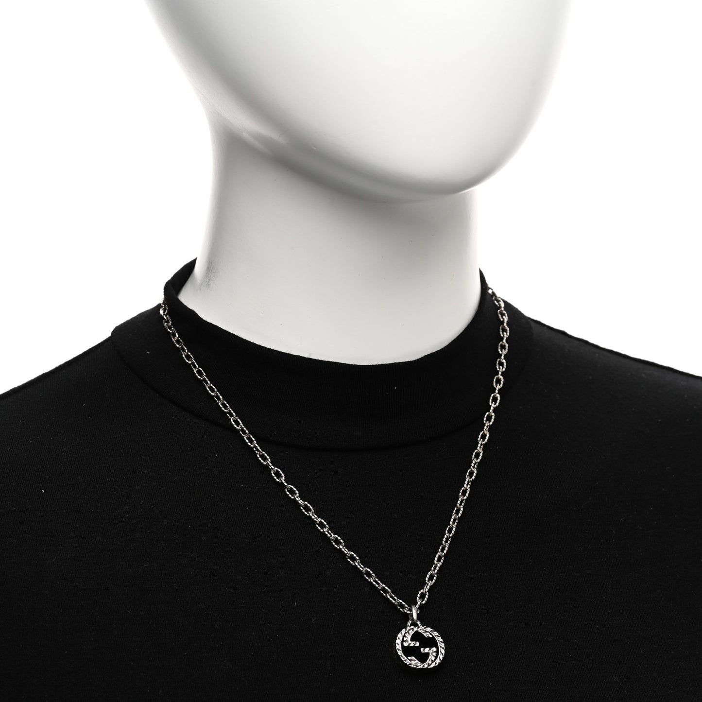 Sterling Silver Small Textured Interlocking G Pendant Necklace