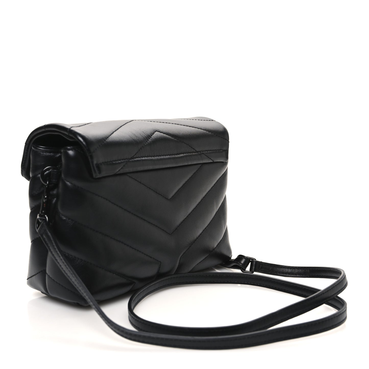 Calfskin Y Quilted Monogram Monochrome Toy Loulou Crossbody Bag Black