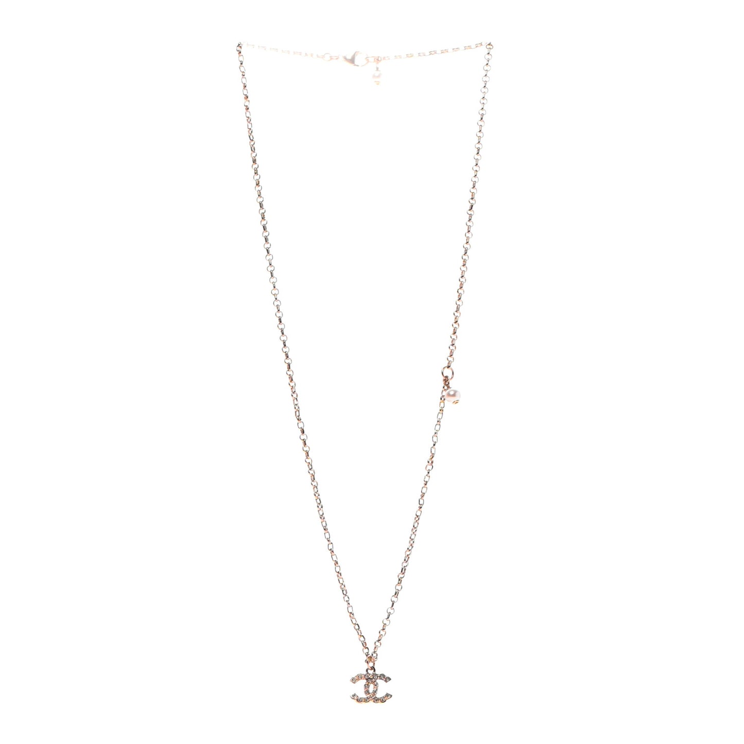 Pearl Crystal CC Pendant Necklace Gold