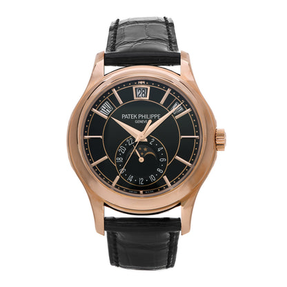 Patek Philippe 18K Rose Gold Alligator Annual Calendar Moonphase Automatic Watch Black 5205R-010 1 of 5