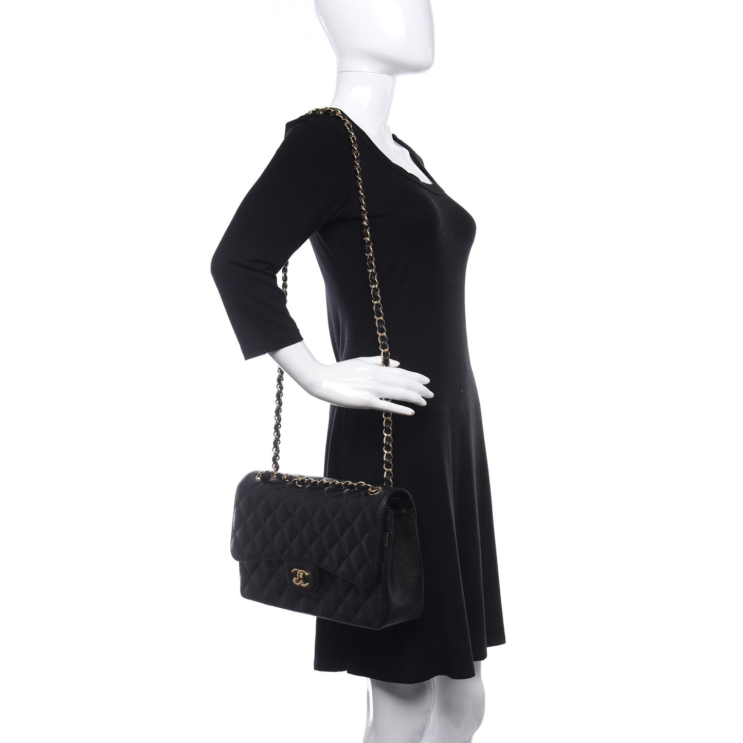 Caviar Quilted Jumbo Double Flap Black