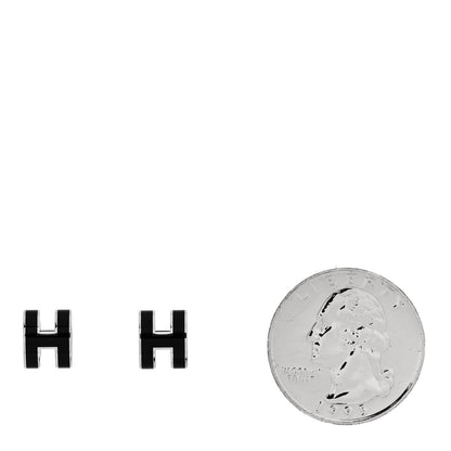 Hermes Palladium Lacquered Mini Pop H Earrings Black 2 of 5