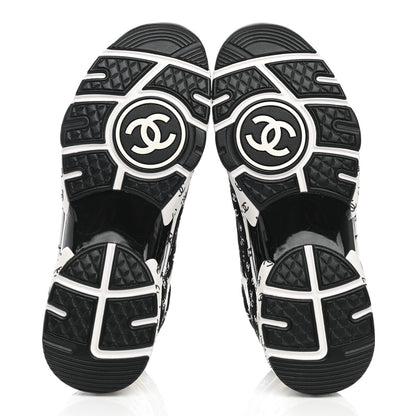 Chanel Nylon Suede Calfskin Printed CC Sneakers 39 White Black 5 of 8