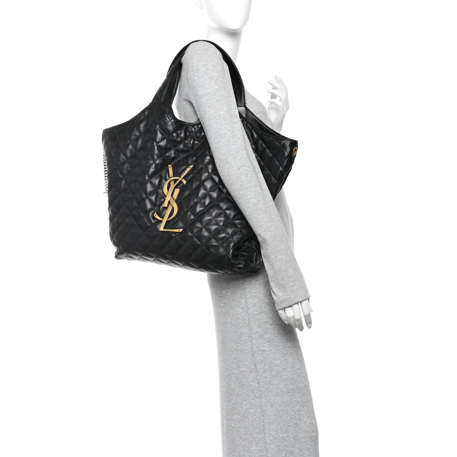 Saint Laurent Lambskin Quilted Maxi Icare Shopping Tote Black 2 of 16