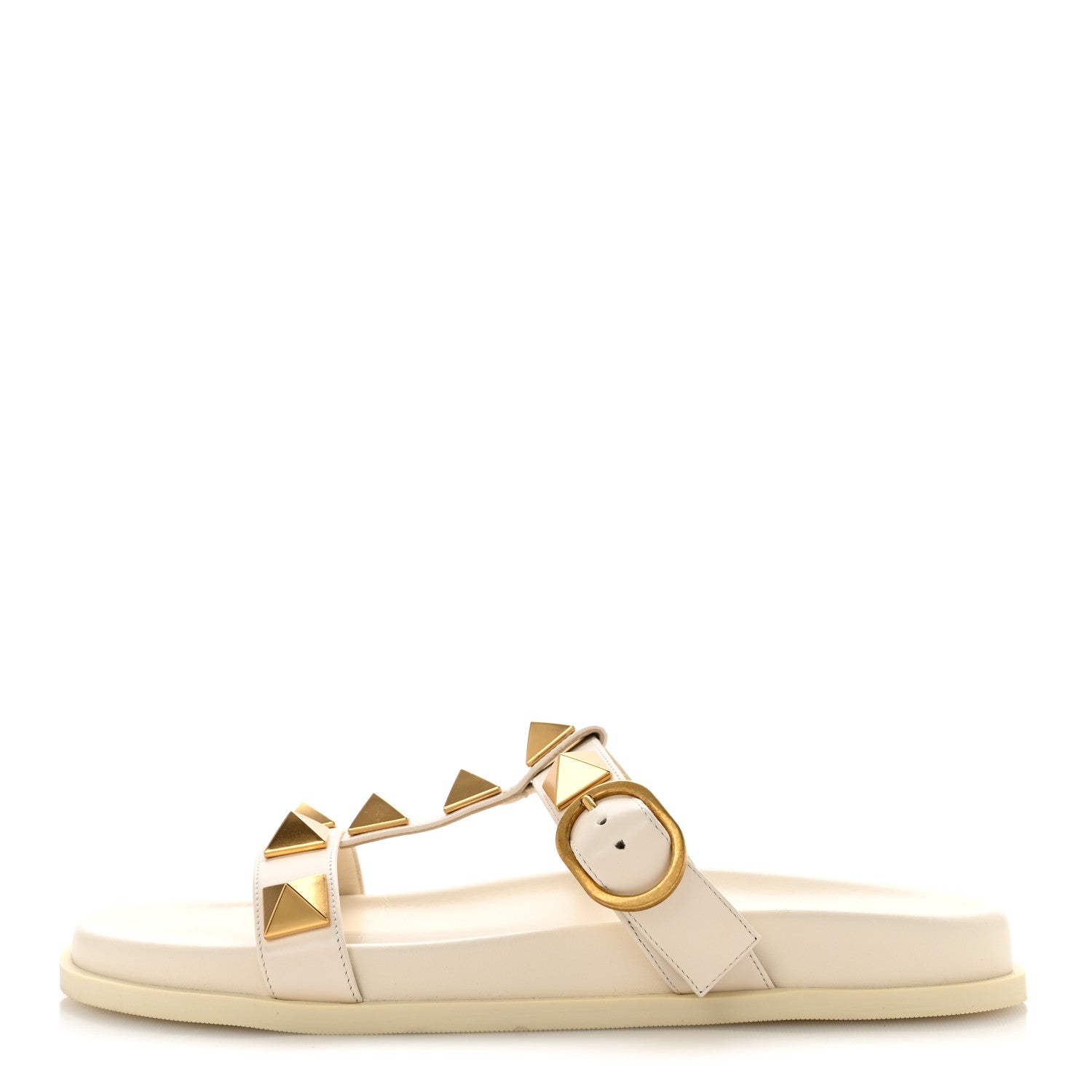 Valentino Garavani Calfskin Roman Stud Slide Sandals 40 Light Ivory 1 of 10