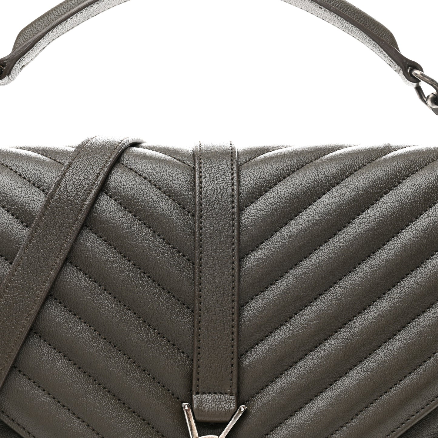 Sheepskin Matelasse Chevron Monogram Large College Satchel Dark Anthracite