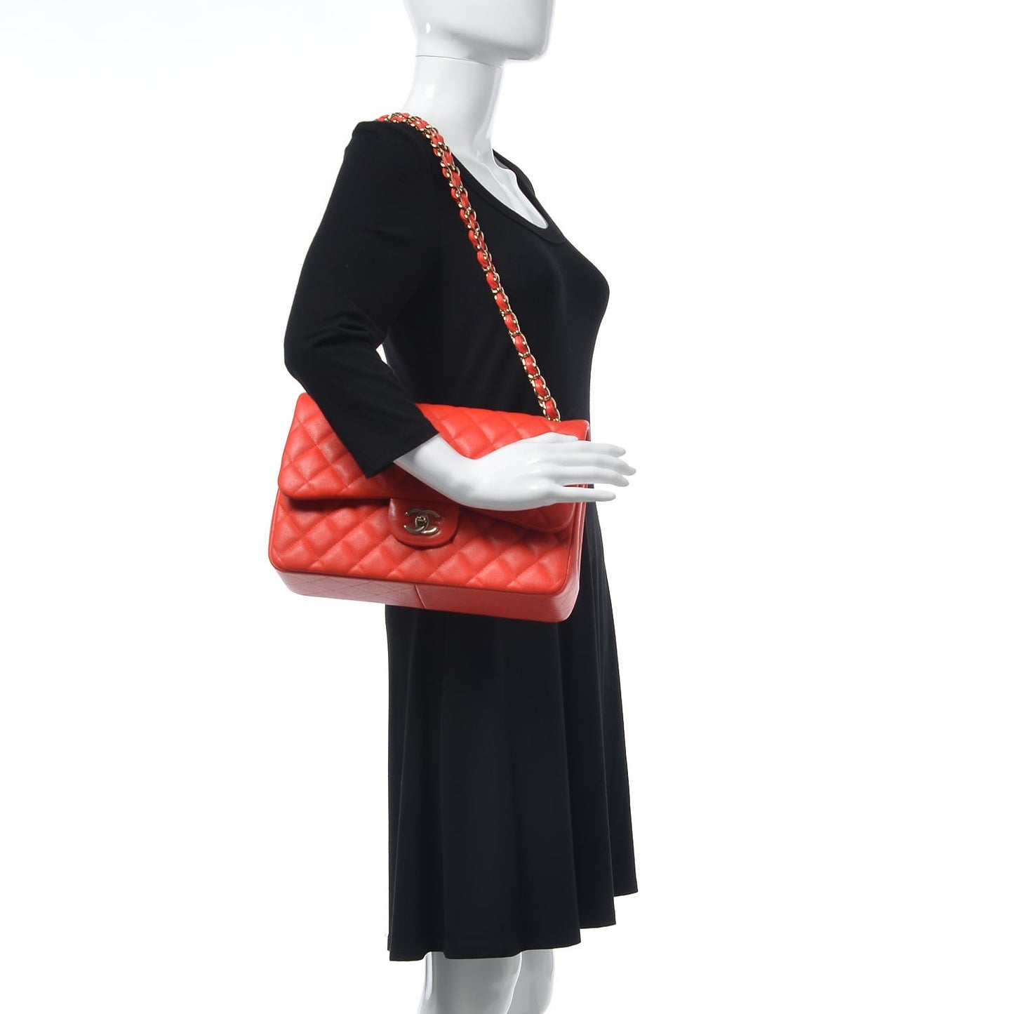 Caviar Quilted Jumbo Double Flap Red