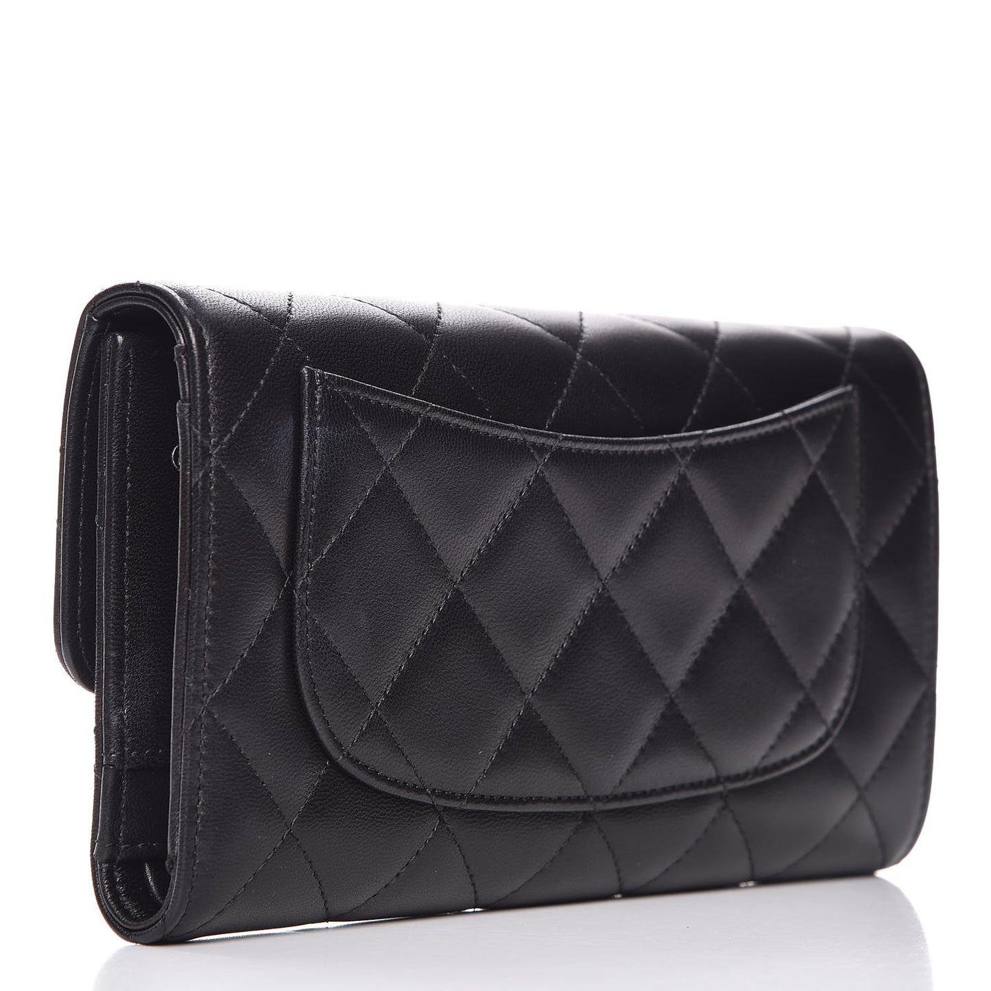 Lambskin Quilted Large Flap Wallet Black