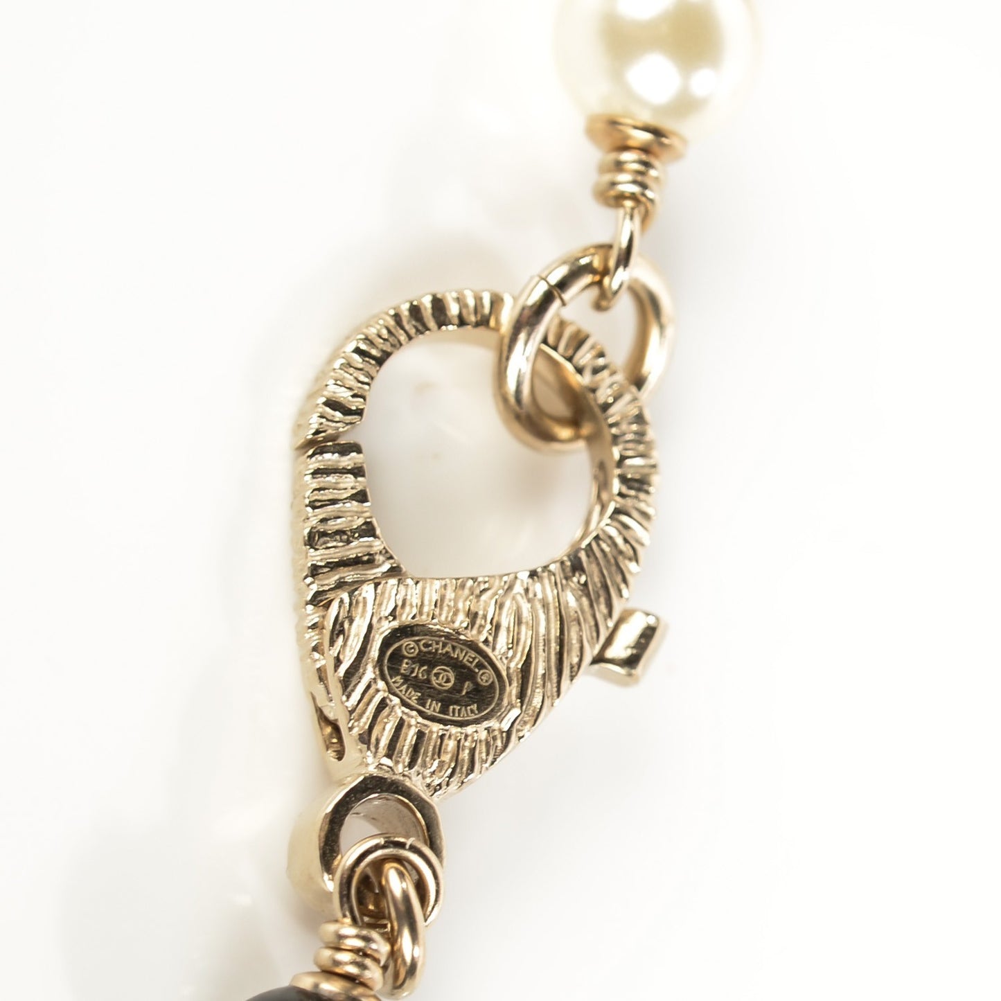 Pearl Beaded CC Long Necklace Gold Black