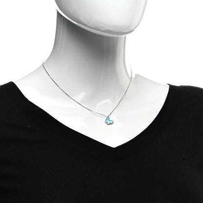 Van Cleef & Arpels 18K White Gold Turquoise Sweet Alhambra Butterfly Pendant Necklace 2 of 6